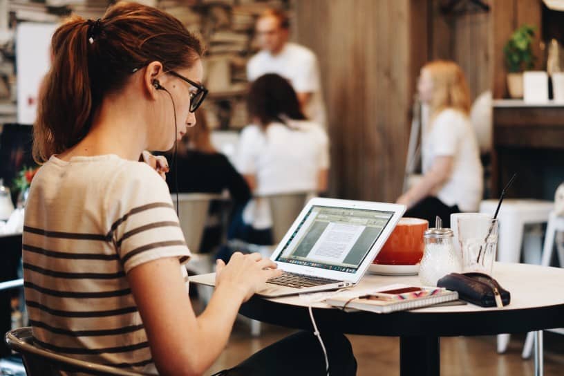 Coworking professional finding new ways to complete a project.