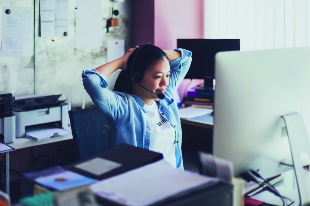 asian woman working at home